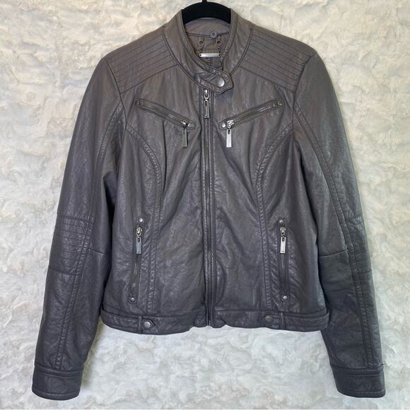 J2 by Jou Jou Grey Faux Leather Motorcycle Jacket Size Large Womens - Picture 1 of 13